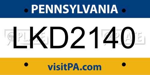 LKD2140 Pennsylvania License Plate