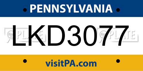 LKD3077 Pennsylvania License Plate