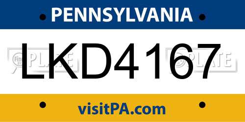 LKD4167 Pennsylvania License Plate