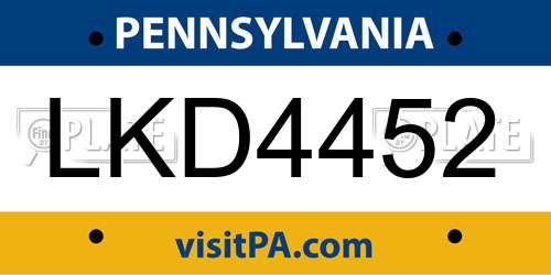 LKD4452 Pennsylvania License Plate