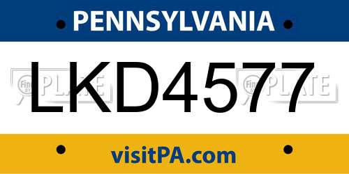 LKD4577 Pennsylvania License Plate