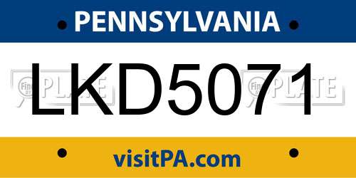 LKD5071 Pennsylvania License Plate
