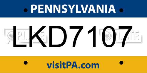 LKD7107 Pennsylvania License Plate