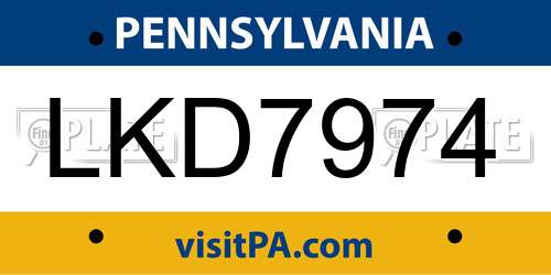 LKD7974 Pennsylvania License Plate