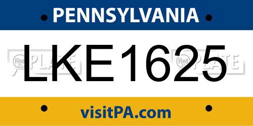 LKE1625 Pennsylvania License Plate