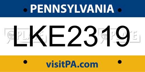 LKE2319 Pennsylvania License Plate