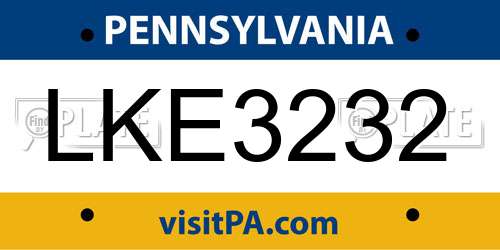 LKE3232 Pennsylvania License Plate