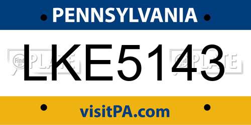 LKE5143 Pennsylvania License Plate