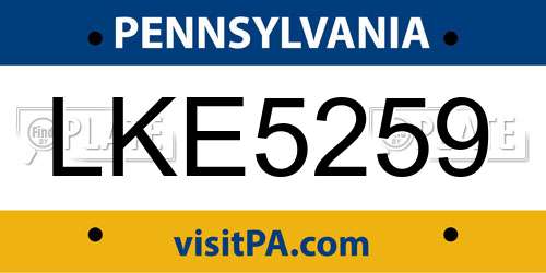 LKE5259 Pennsylvania License Plate