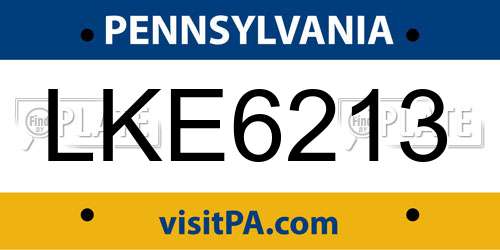 LKE6213 Pennsylvania License Plate