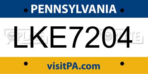 LKE7204 Pennsylvania License Plate