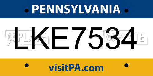LKE7534 Pennsylvania License Plate
