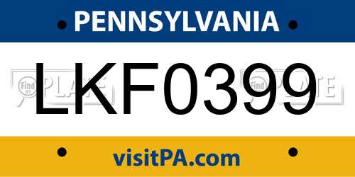 LKF0399 Pennsylvania License Plate