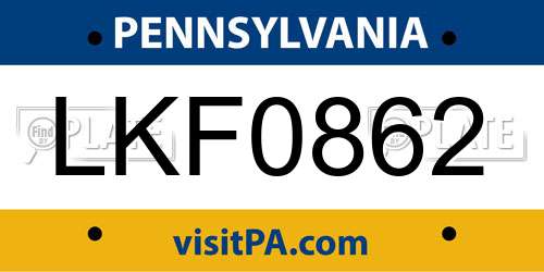 LKF0862 Pennsylvania License Plate