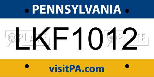 LKF1012 Pennsylvania License Plate