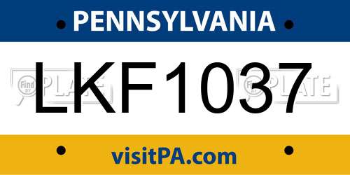 LKF1037 Pennsylvania License Plate