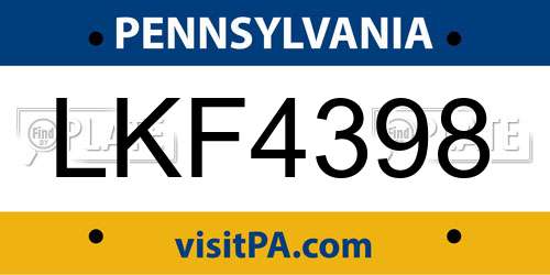 LKF4398 Pennsylvania License Plate