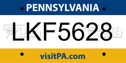 LKF5628 Pennsylvania License Plate