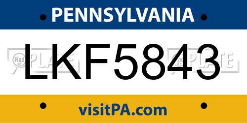 LKF5843 Pennsylvania License Plate