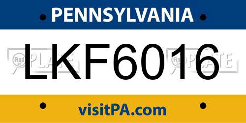 LKF6016 Pennsylvania License Plate
