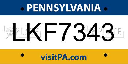 LKF7343 Pennsylvania License Plate