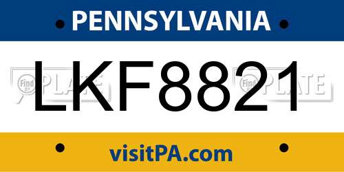 LKF8821 Pennsylvania License Plate