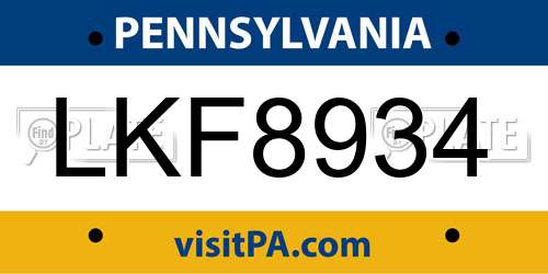 LKF8934 Pennsylvania License Plate