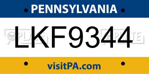 LKF9344 Pennsylvania License Plate