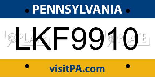 LKF9910 Pennsylvania License Plate