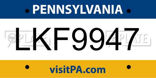 LKF9947 Pennsylvania License Plate