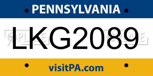 LKG2089 Pennsylvania License Plate