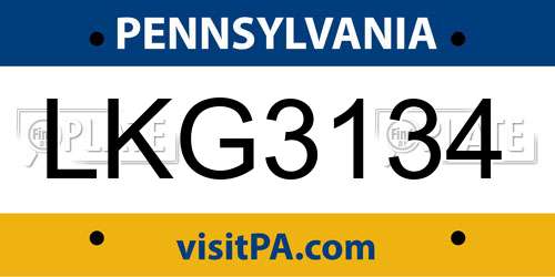 LKG3134 Pennsylvania License Plate
