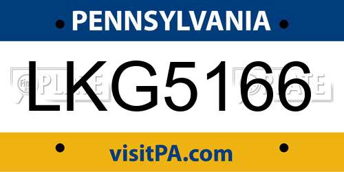 LKG5166 Pennsylvania License Plate