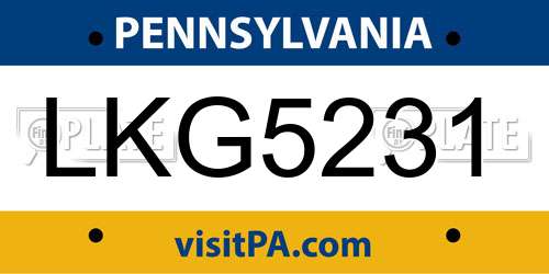 LKG5231 Pennsylvania License Plate