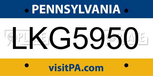 LKG5950 Pennsylvania License Plate