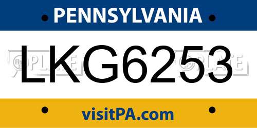 LKG6253 Pennsylvania License Plate