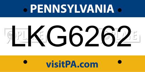 LKG6262 Pennsylvania License Plate