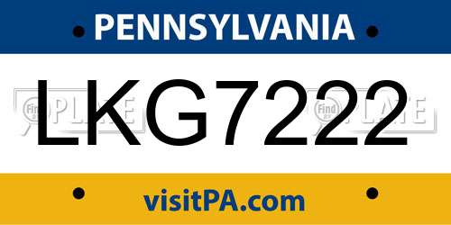 LKG7222 Pennsylvania License Plate