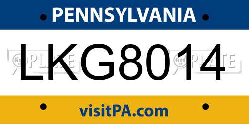 LKG8014 Pennsylvania License Plate