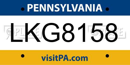 LKG8158 Pennsylvania License Plate