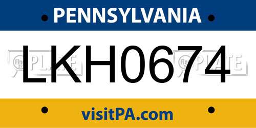 LKH0674 Pennsylvania License Plate