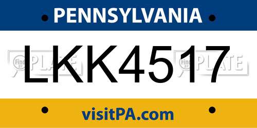 LKK4517 Pennsylvania License Plate