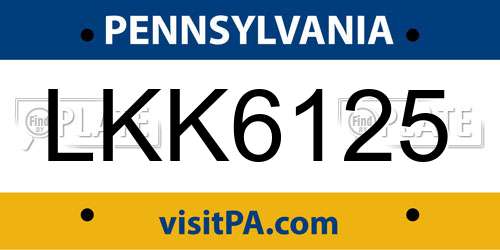 LKK6125 Pennsylvania License Plate