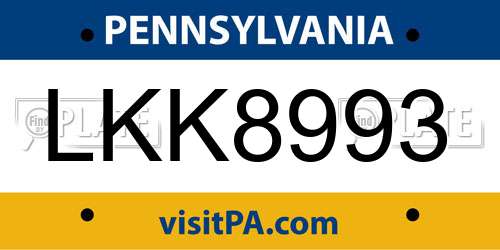 LKK8993 Pennsylvania License Plate