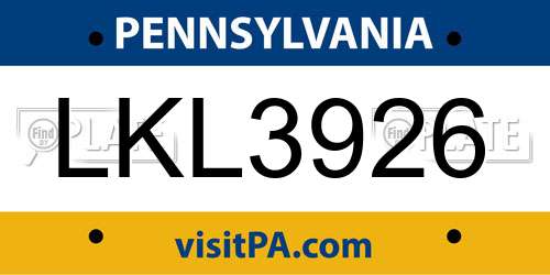 LKL3926 Pennsylvania License Plate