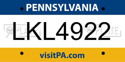LKL4922 Pennsylvania License Plate