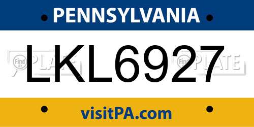 LKL6927 Pennsylvania License Plate