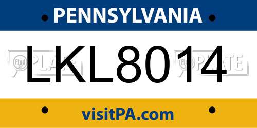 LKL8014 Pennsylvania License Plate