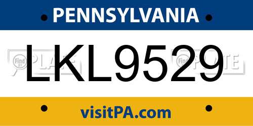 LKL9529 Pennsylvania License Plate