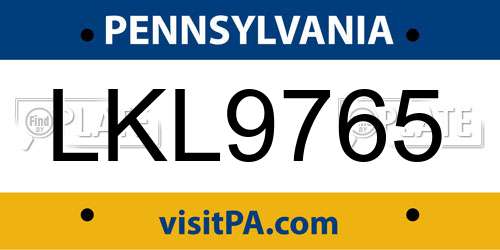 LKL9765 Pennsylvania License Plate